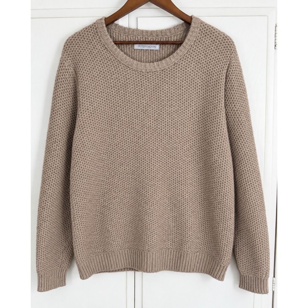 Outerknown Mens XL Wool Organic Cotton Waffle Knit Crew Neck Sweater Tan Taupe